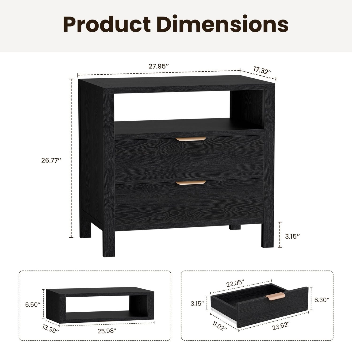 Table de chevet avec 2 tiroirs et plateau
