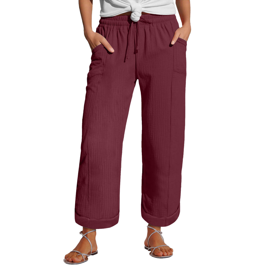 Pantalon à large jambe à ceinture haute taille pour femmes