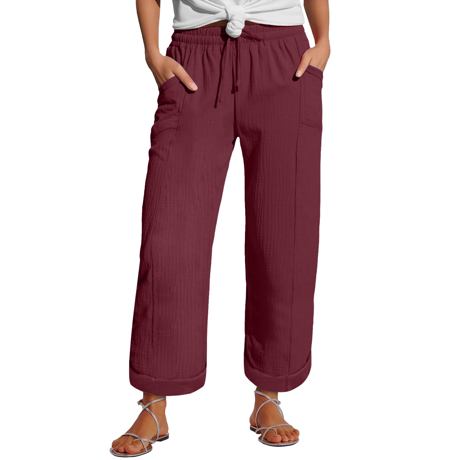 Pantalon à large jambe à ceinture haute taille pour femmes