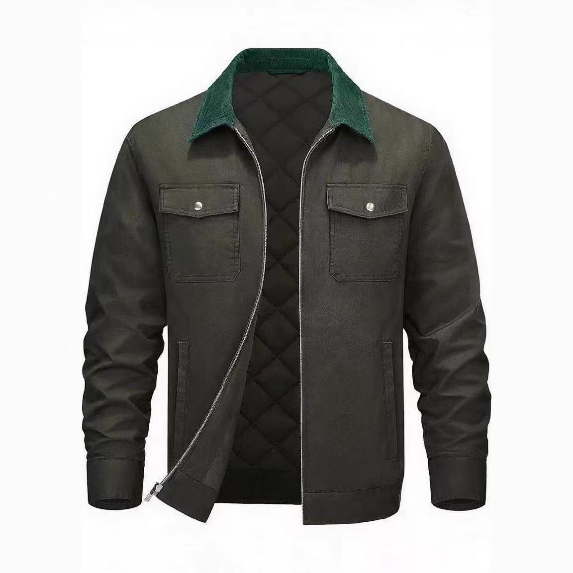 Vêtements en coton rembourrés pour hommes Col Polo à manches longues Couleur solide Chaud Loose Casual