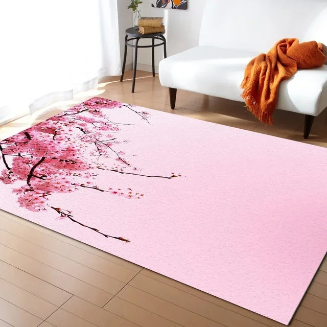 Pastel Cerise Blossom Et Crescent Lune Non-dérapant Flannel Floor Mat Maison Rug Décoration