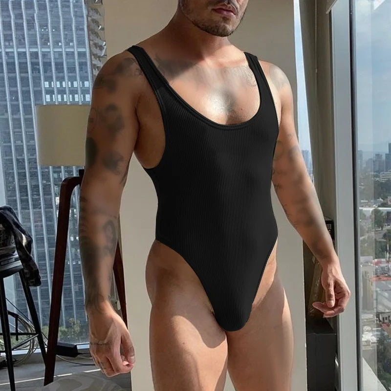 Hautement élastique Plus Taille Transparent Jumpsuit Hommes U Pouch Performance