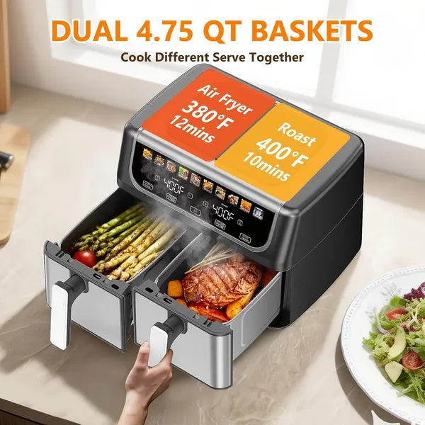 9.5 Quart Large Double Basket Air Fryer with Dual Basket