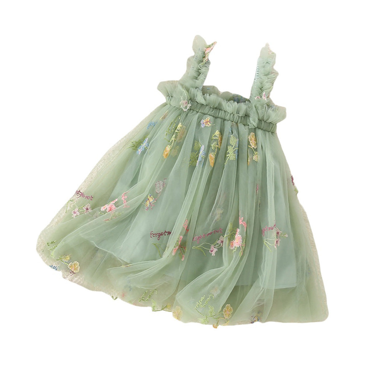 Été Arrivée douce et mignonne sangle florale Mesh robe pour les filles