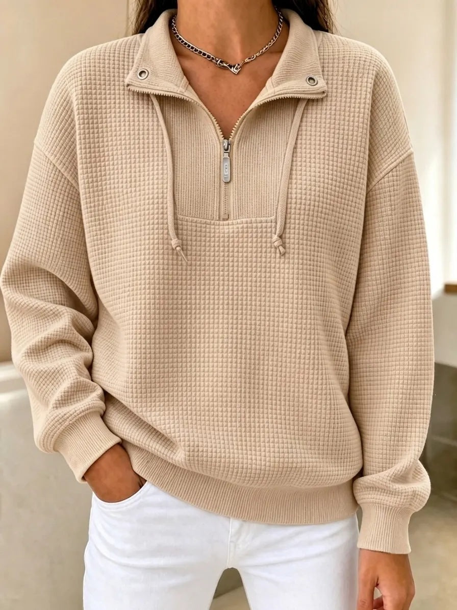 Sweat-shirt femme à manches longues à fermeture à glissière en couleur solide d'automne