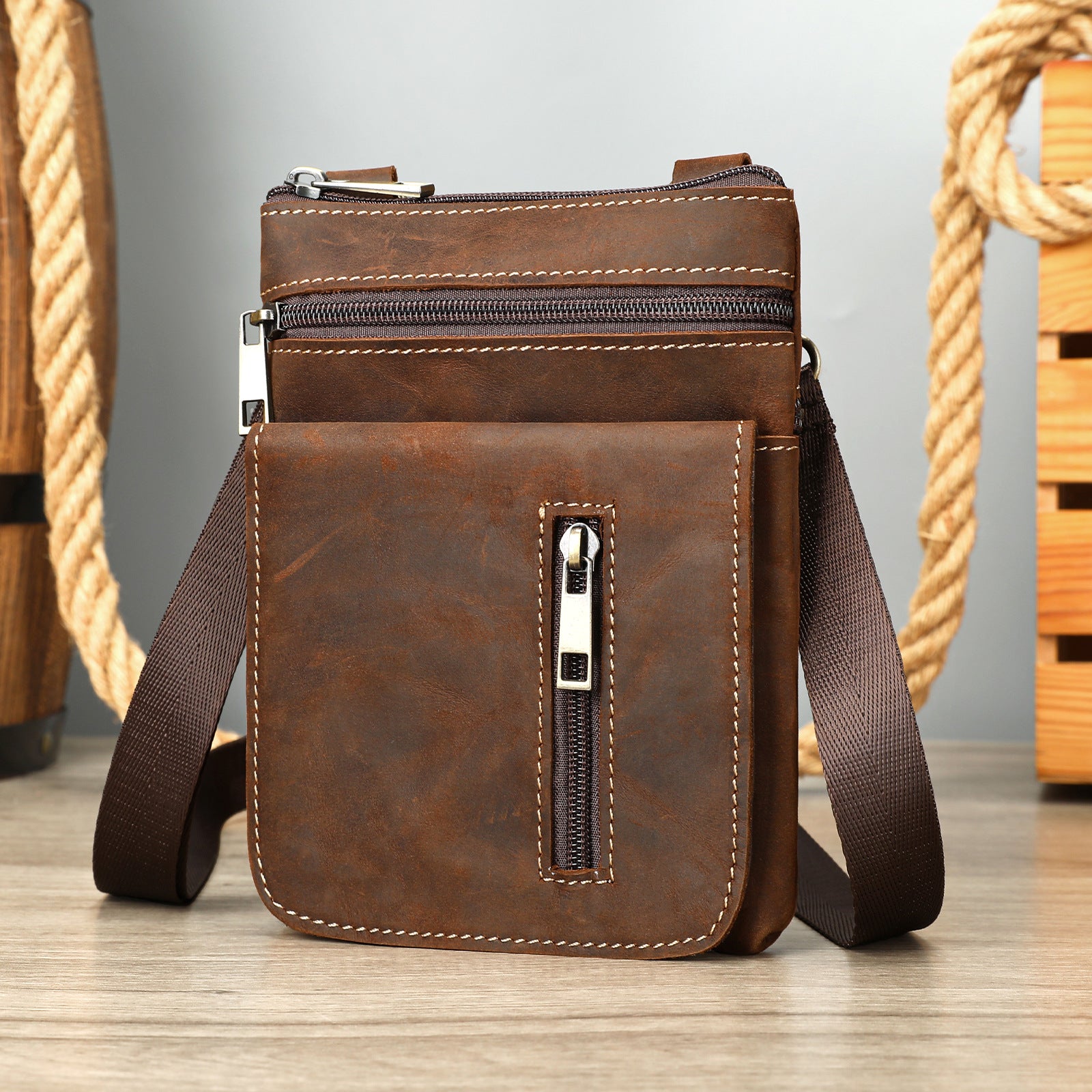 Retro Premier couche Cowhide Crazy Horse sac de corps en cuir
