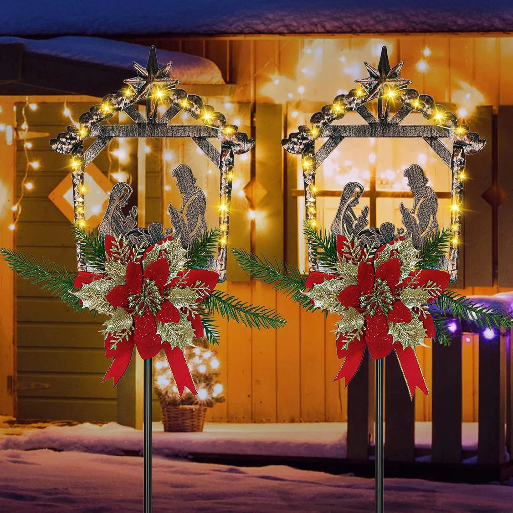2 Pcs Scène de Nativité Extérieur Barre Stakes Métal Noël Lumière Décorations LED Noël D