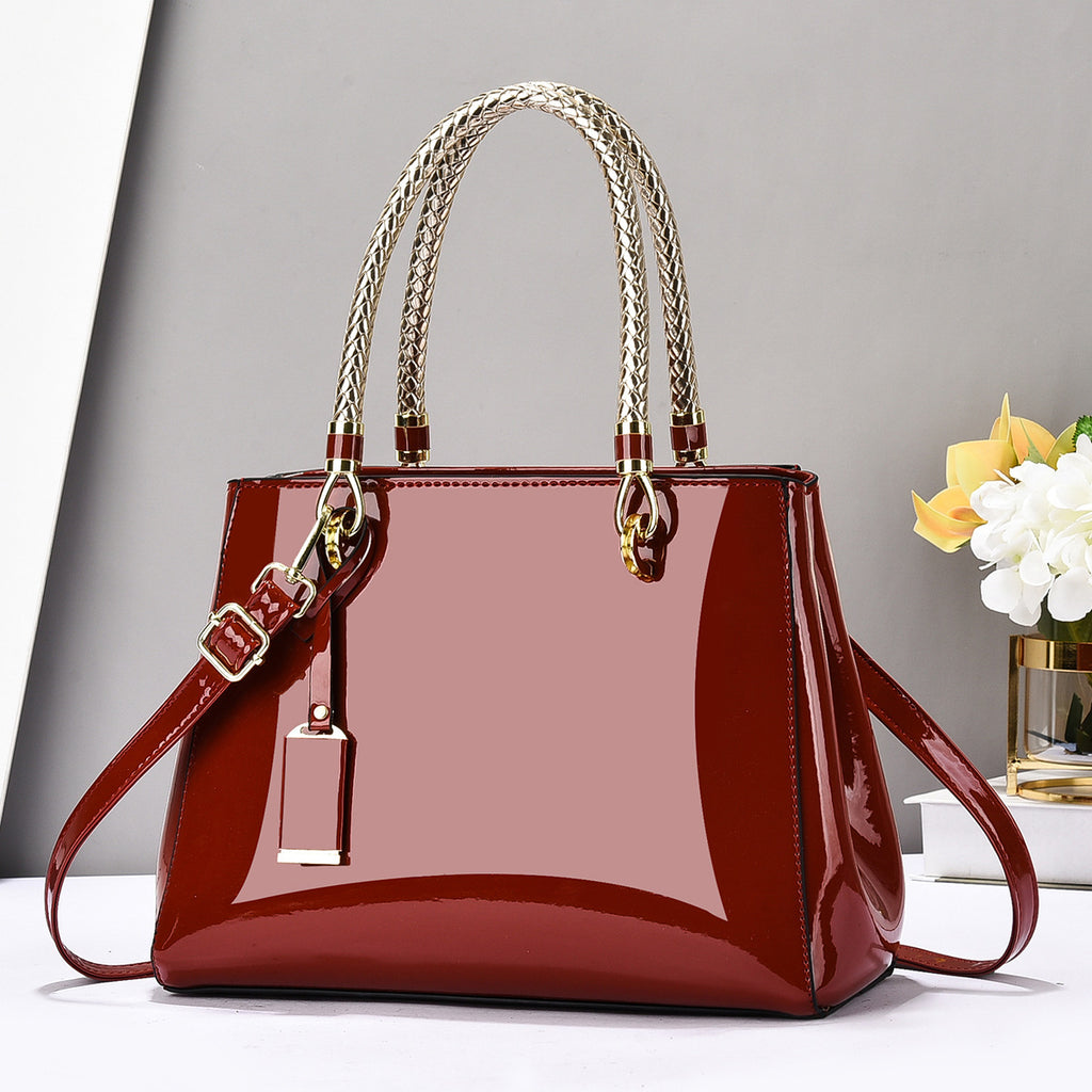 Sac à main en cuir brillant à la mode en cuir brillant Grande capacité Sac à bandoulière casual