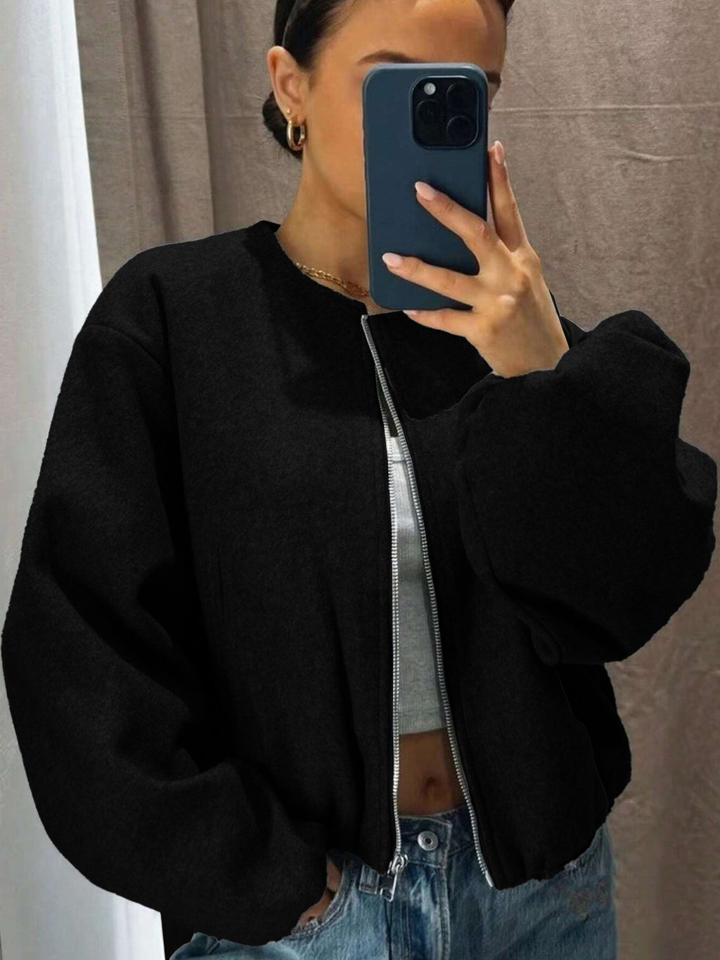 Veste courte zippée avec manches longues