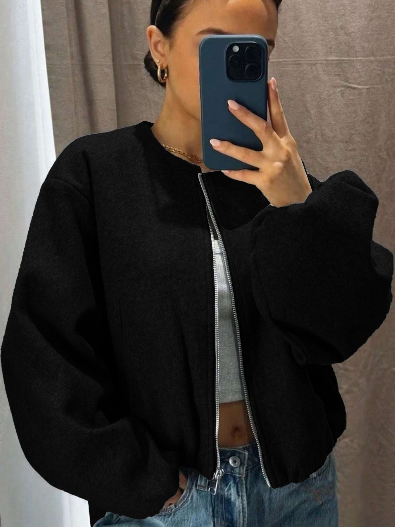 Veste courte zippée avec manches longues