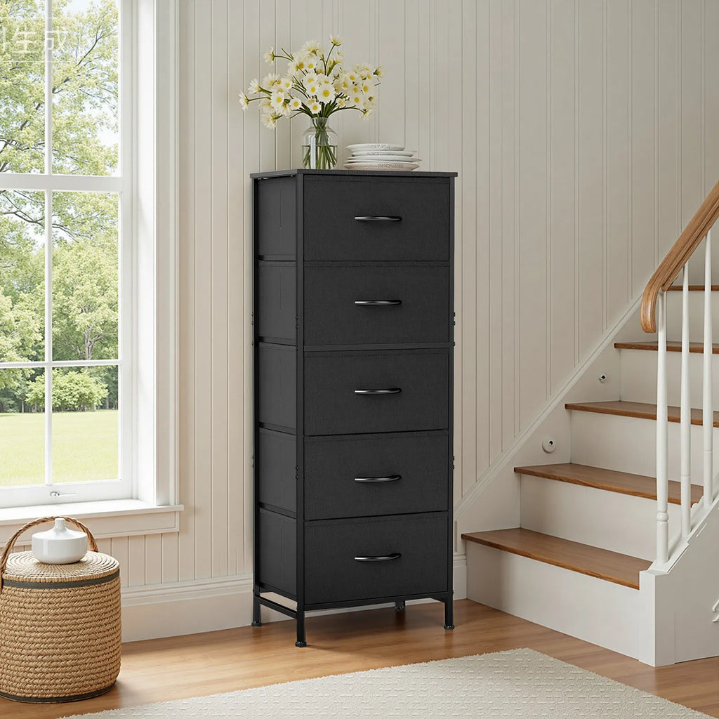 Dressing 48IN pour chambre avec 5 tiroirs de tissu Table de nuit Armoire en acier