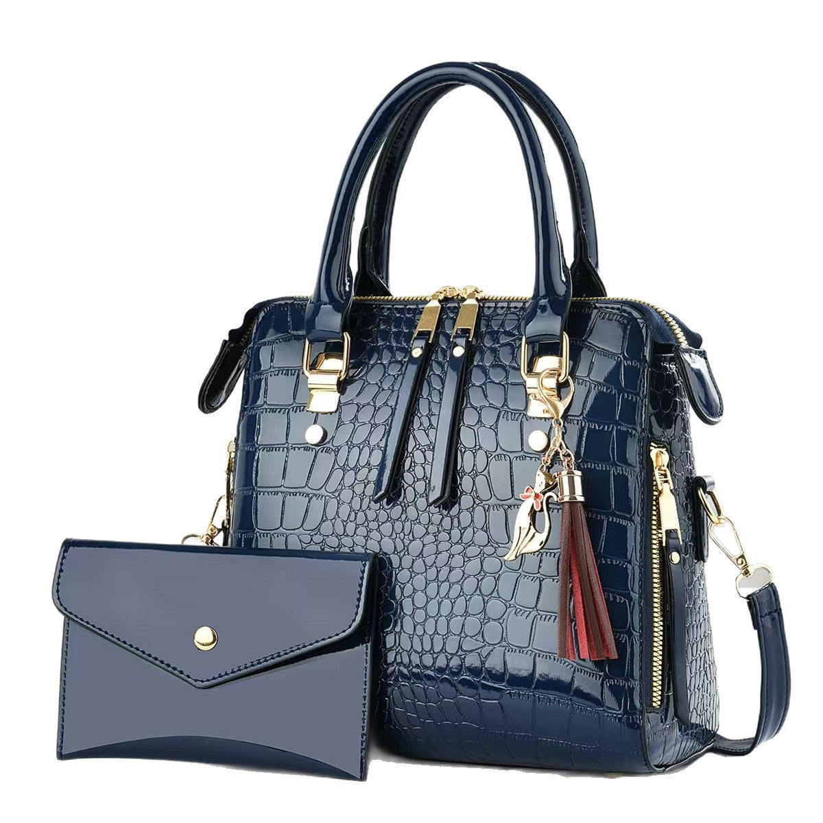 Fashion femme Crocodile-Print Set de deux sac à main et sac à croix
