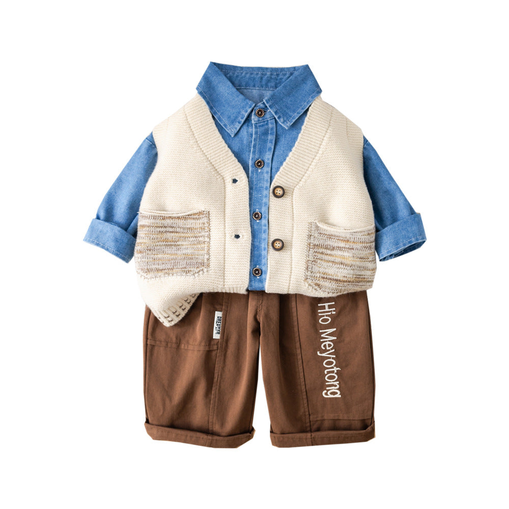 Garçons de style occidental Vest Top et Pantalon Ensemble de trois pièces
