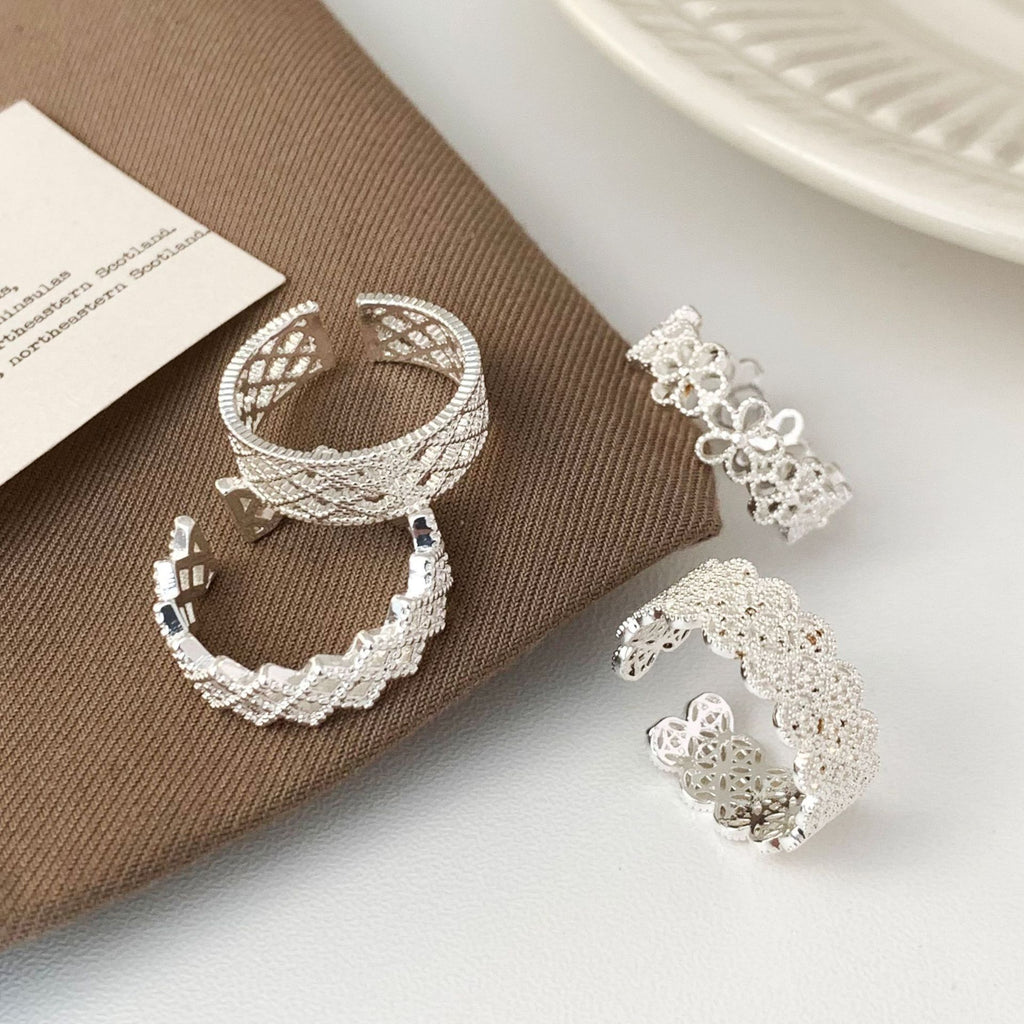 Simple, fashionable, léger luxe, argent haut de gamme Hollow-Out Ring Collection, Everyday Ve