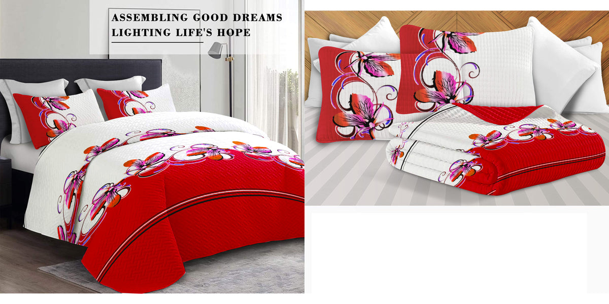 Couche de lit et rideau rouge et blanc 9 pièces pour le roi de Californie