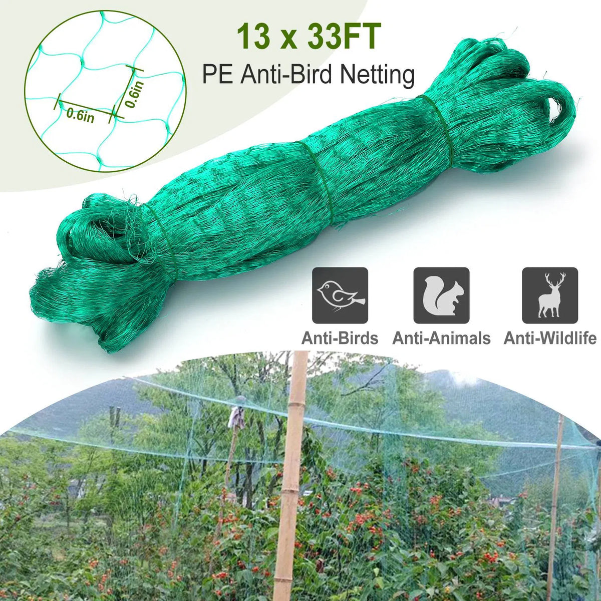 Filet de jardin de 13x33pieds lourd PE