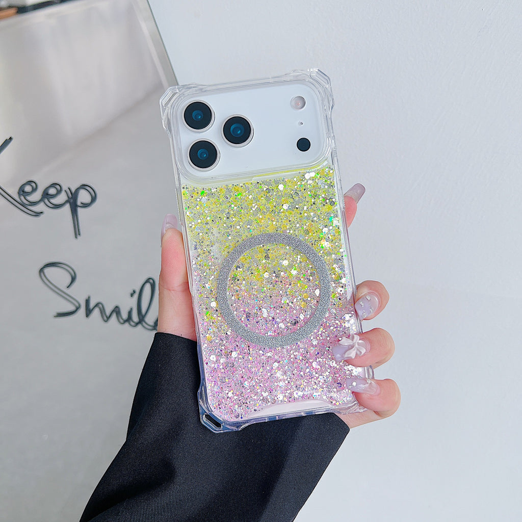 Applicable à IPhone16pro Glitter Magnetic Drop-resistant Phone Case