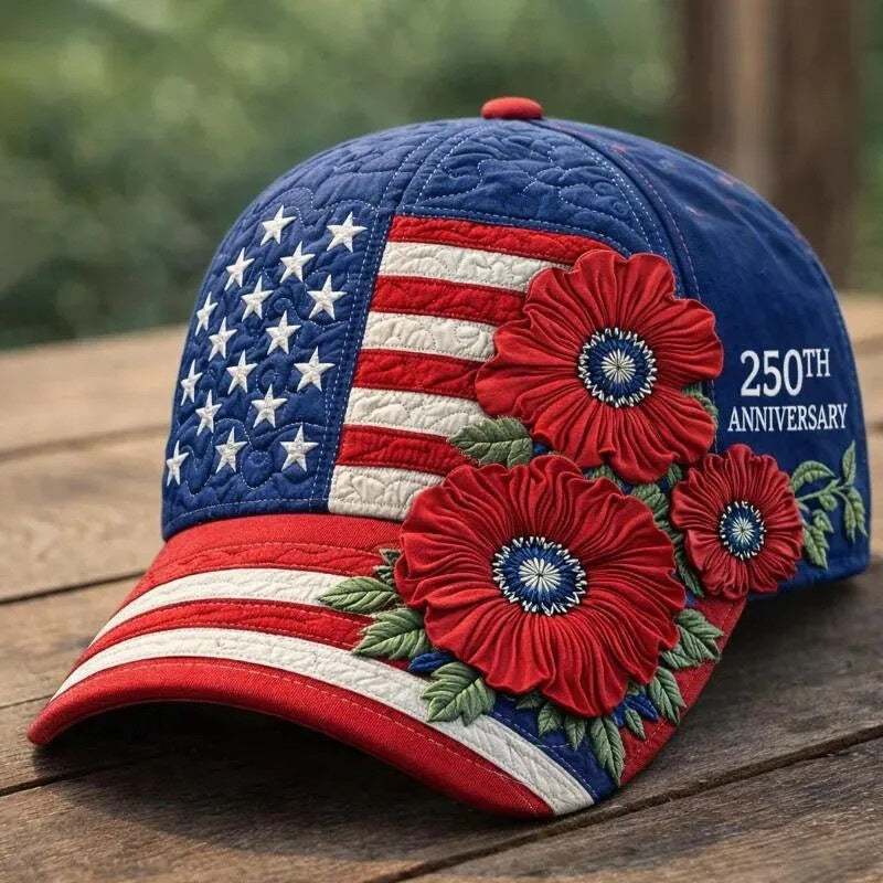 L'Amérique 250ème anniversaire Rose 3D imprimé Casquette de baseball pour les voyages quotidiens et l'indépendance