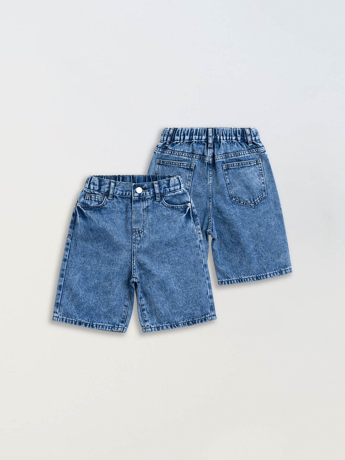 Washed denim girls' mid-length shorts