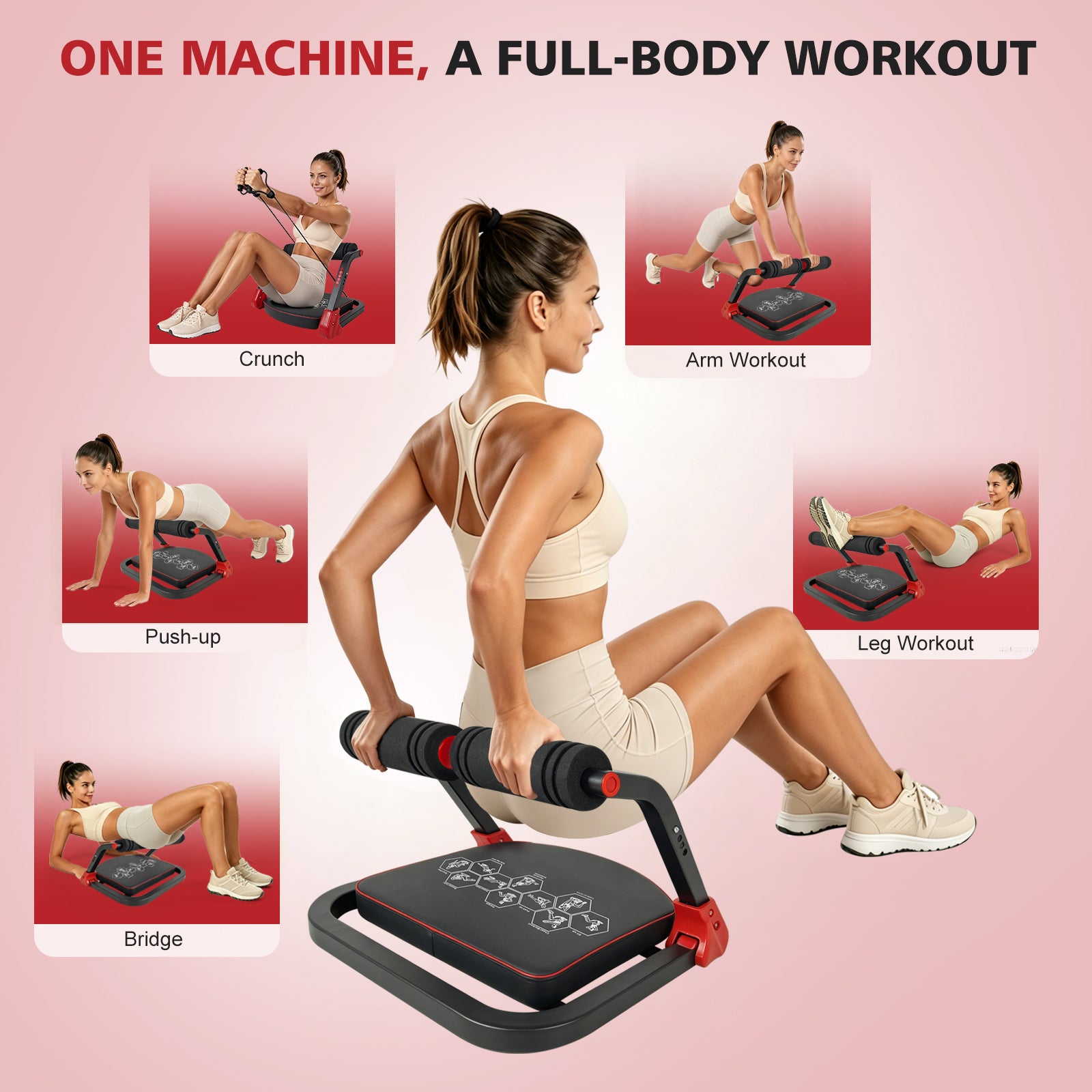 Ab Core Trainer Machine abdominale pour gymnastique domestique avec bandes de résistance Rouge