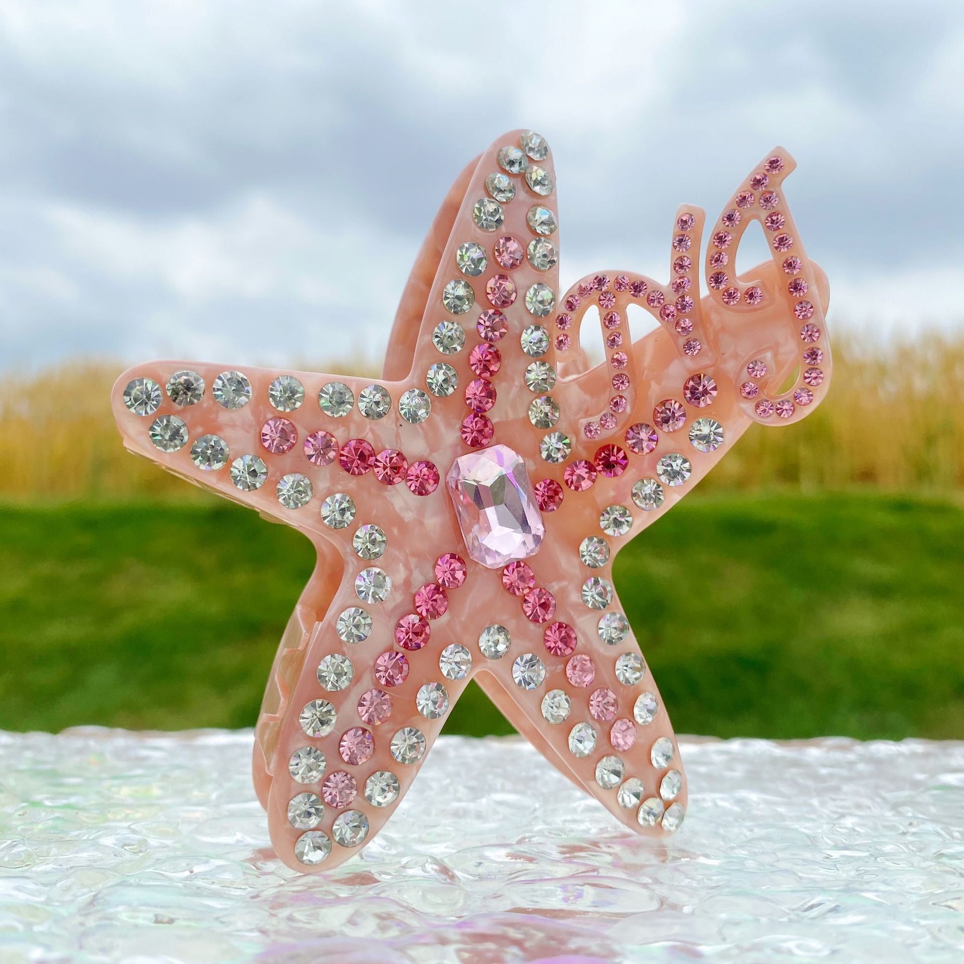 Poignée en acétate d'étoile cinq pointes, de luxe et de luxe, enrobée de diamants