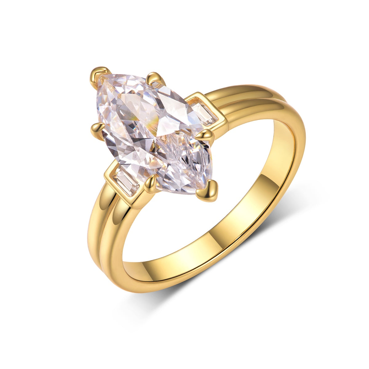 S925 Argent plaqué or 7x14mm Marquise Moissanite Anneau D Couleur VVS1 GRA Certifié États-Unis Taille