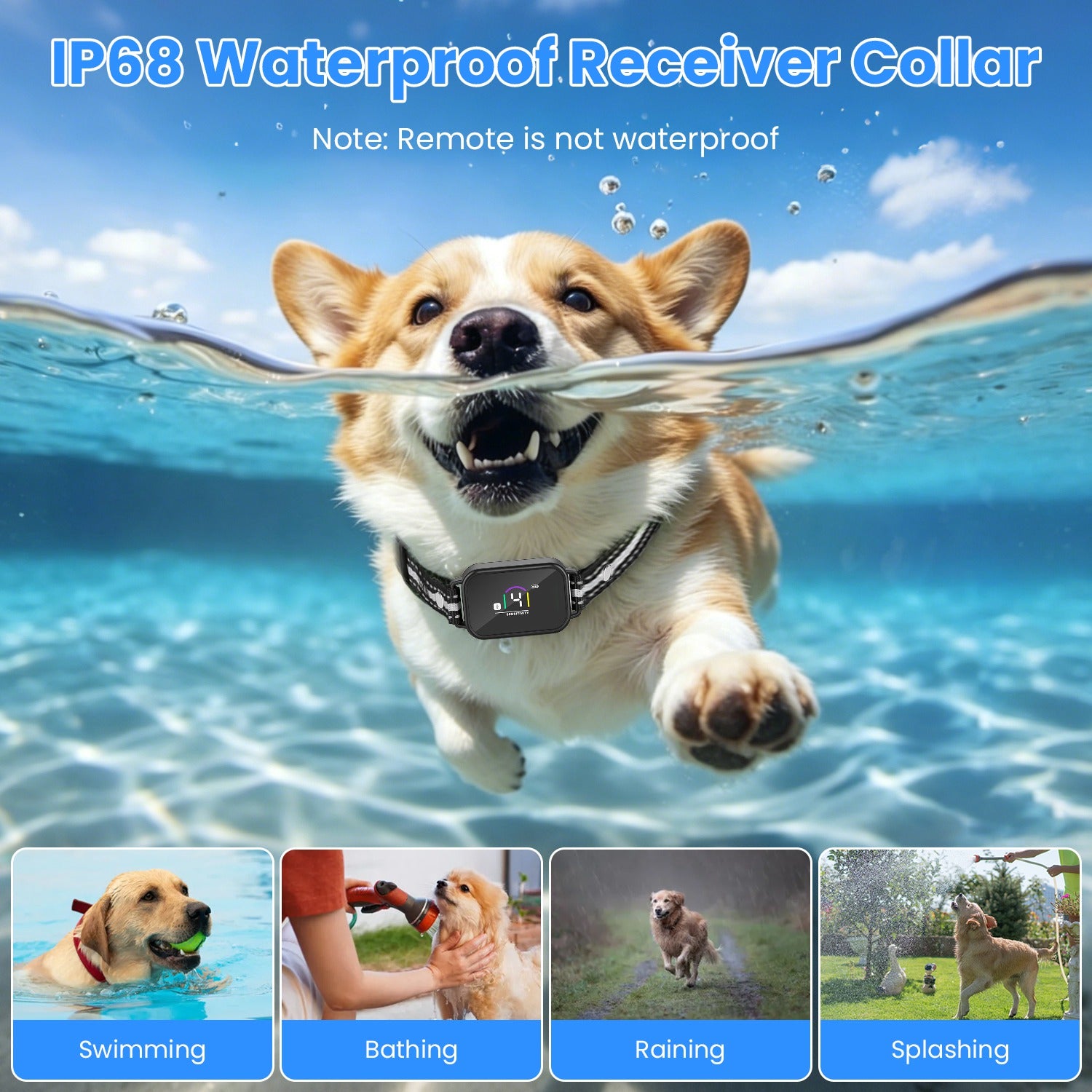 1Pc 2 en 1 chien Choc et collier de barque collier d'entraînement de chien avec télécommande rechargeable IP68 Wat