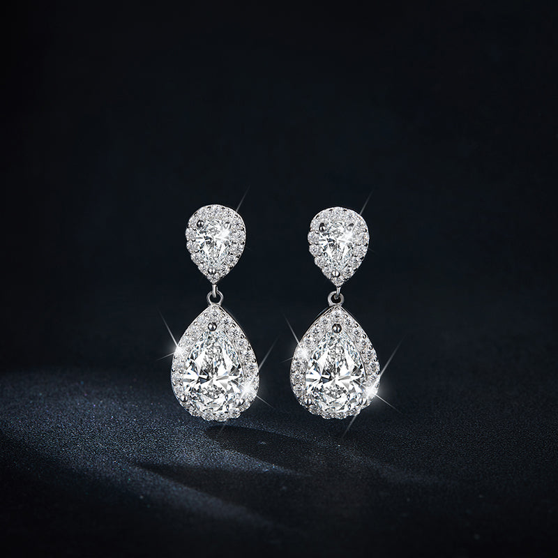 S925 Platinum Plated Silver Moissanite 6x9mm Teardrop Earrings Squar