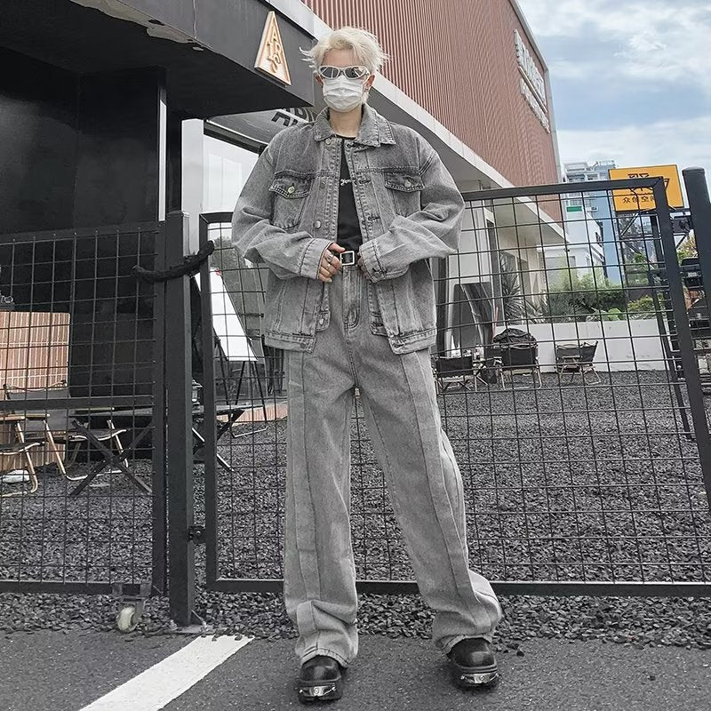Niche Patchwork Design Lavé et Détresse Veste Denim Pour Hommes