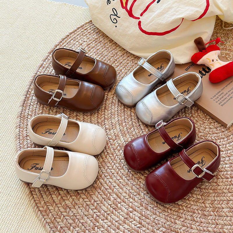 Chaussures en cuir simples et polyvalentes pour petites filles