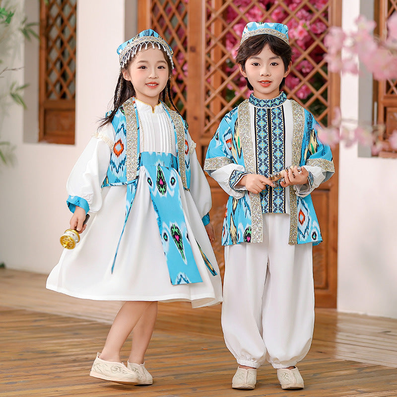 Enfants de minorités ethniques à manches longues Springautumn Outfit Xinjiang Uyghur-style enfant porter
