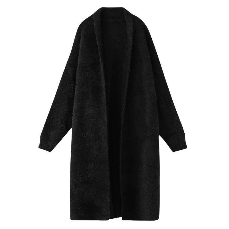 Épaisseur Mink-faux fourrure sur la cheville Long tricot Cardigan manteau
