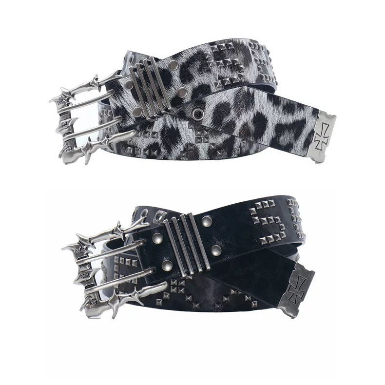 Ceinture en cuir à double needle Punk Buckle Street