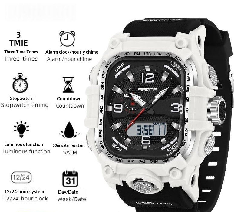 Montre numérique carrée Imperméable Sports Compte à rebours Chronomètre Multifonctionnel Randonnée en plein air Wris