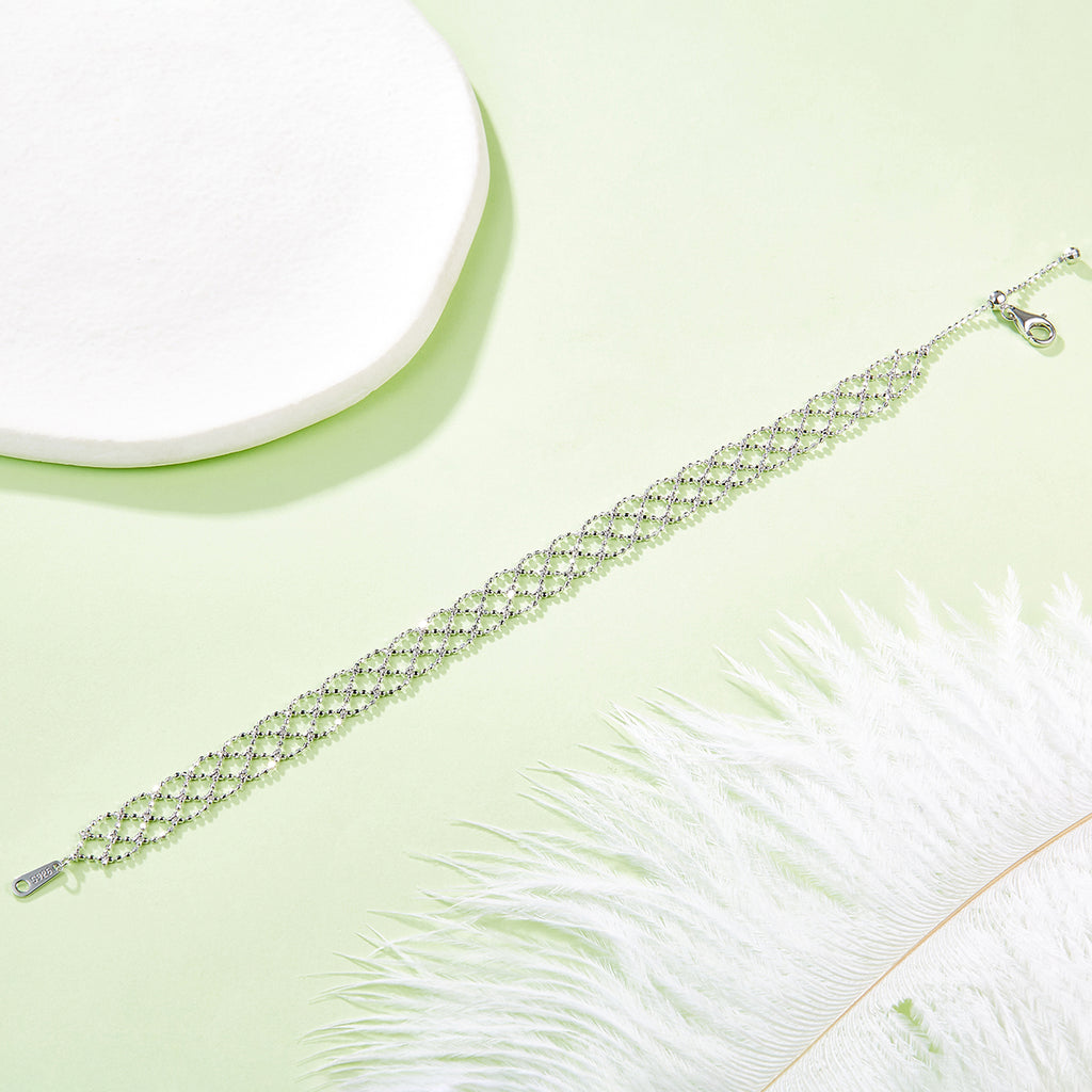 S925 Argent Sterling Bracelet en mailles creuses 2,2g Léger 18,5cm réglable 8,0mm Largeur 3