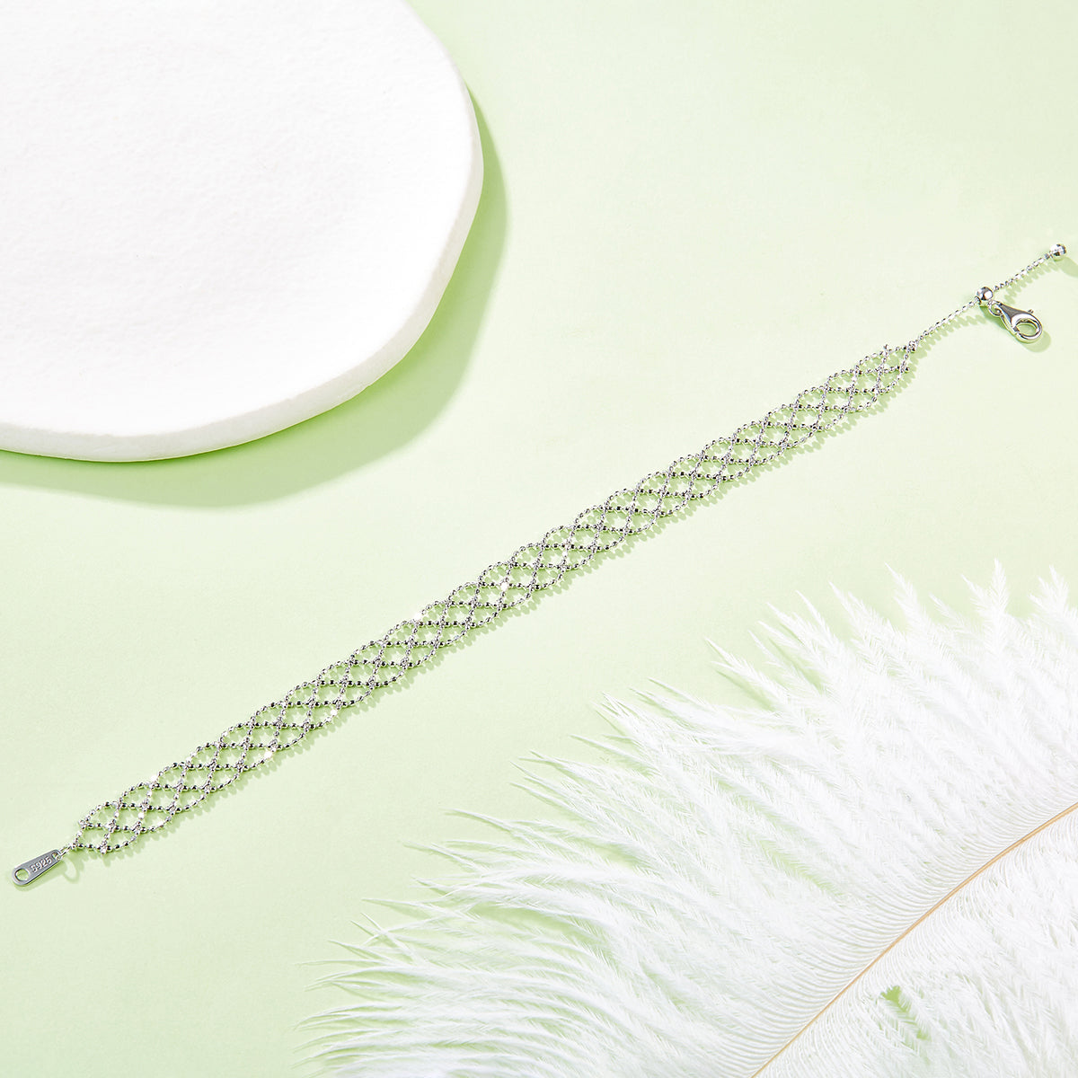 S925 Argent Sterling Bracelet en mailles creuses 2,2g Léger 18,5cm réglable 8,0mm Largeur 3