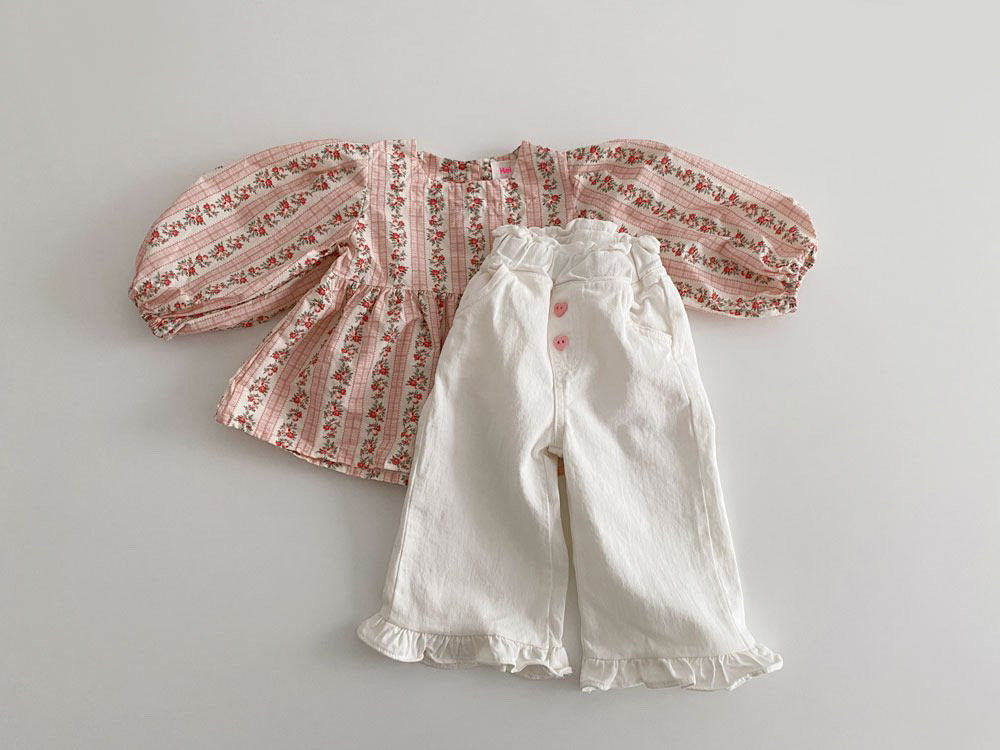 Printemps bébé fille Rétro oreille en bois Casual dentelle Pantalon large-lég enfant Pantalon de mode