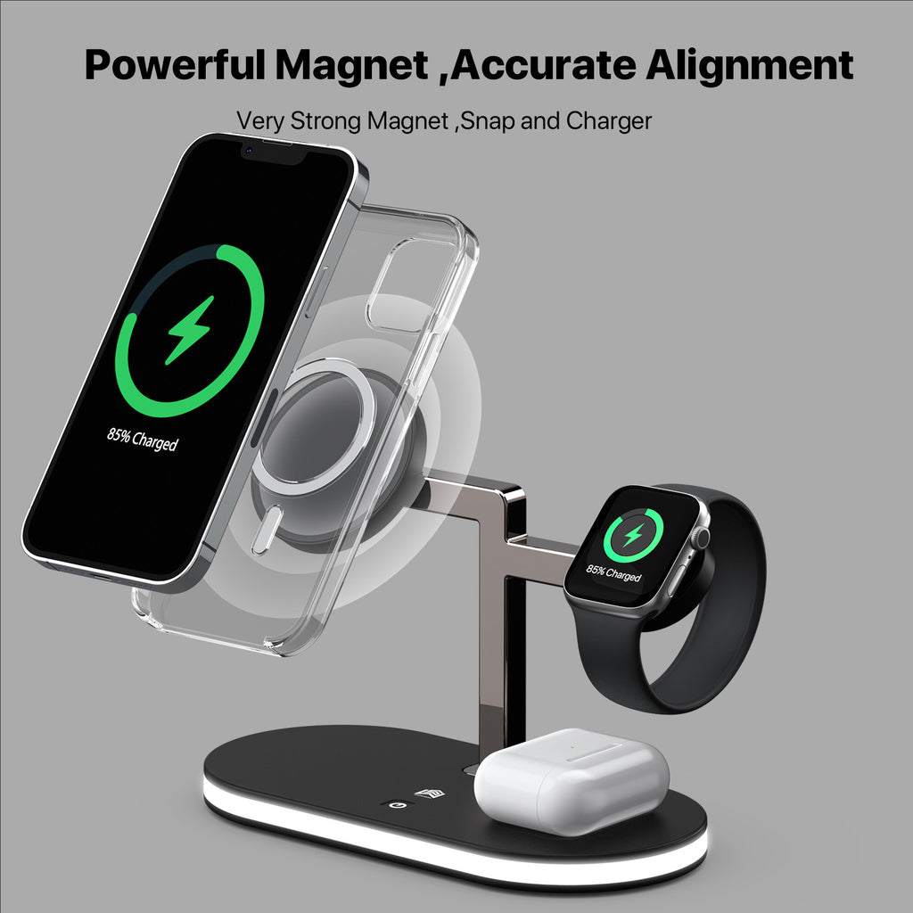 Trois-en-un Chargeur magnétique sans fil Fonction petite lampe de nuit