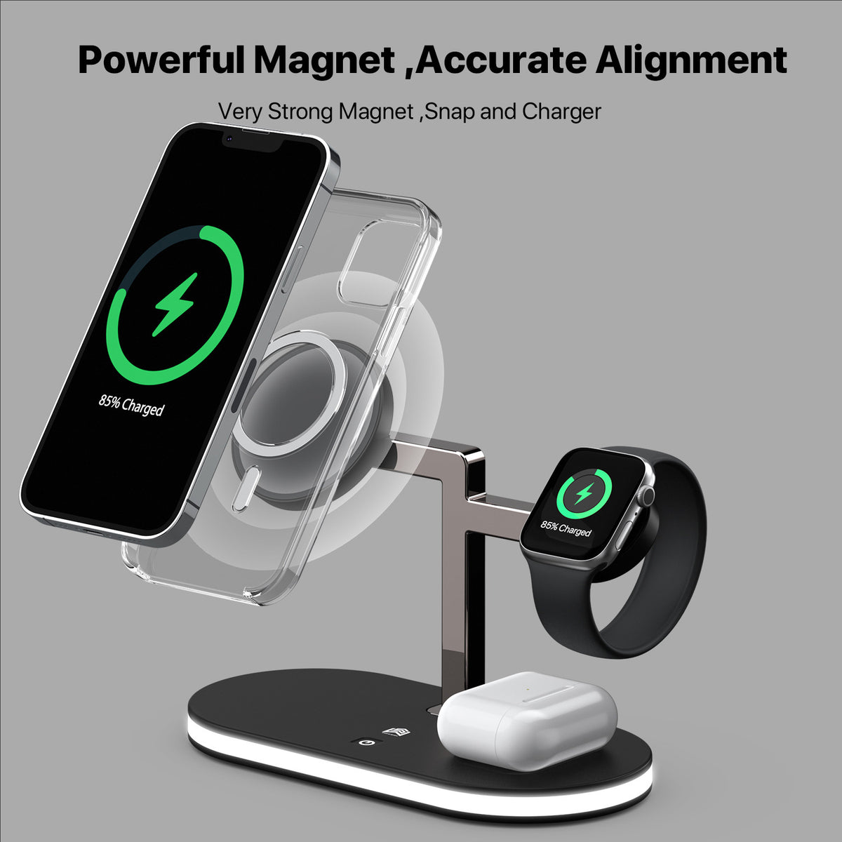 Trois-en-un Chargeur magnétique sans fil Fonction petite lampe de nuit