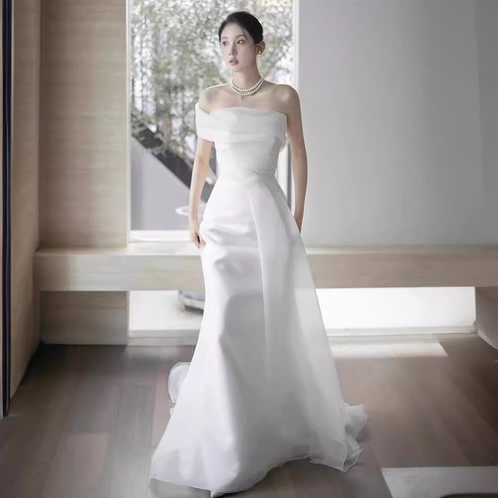 Robe de mariée légère française hors-épaule