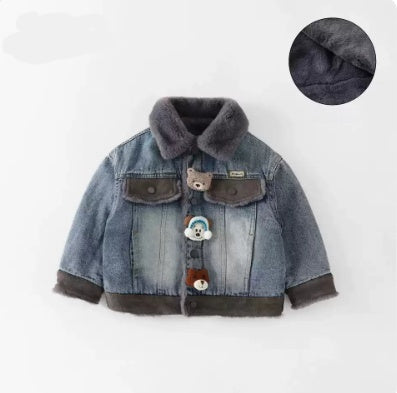 Veste en denim épais doublée de polaire d'hiver pour garçons