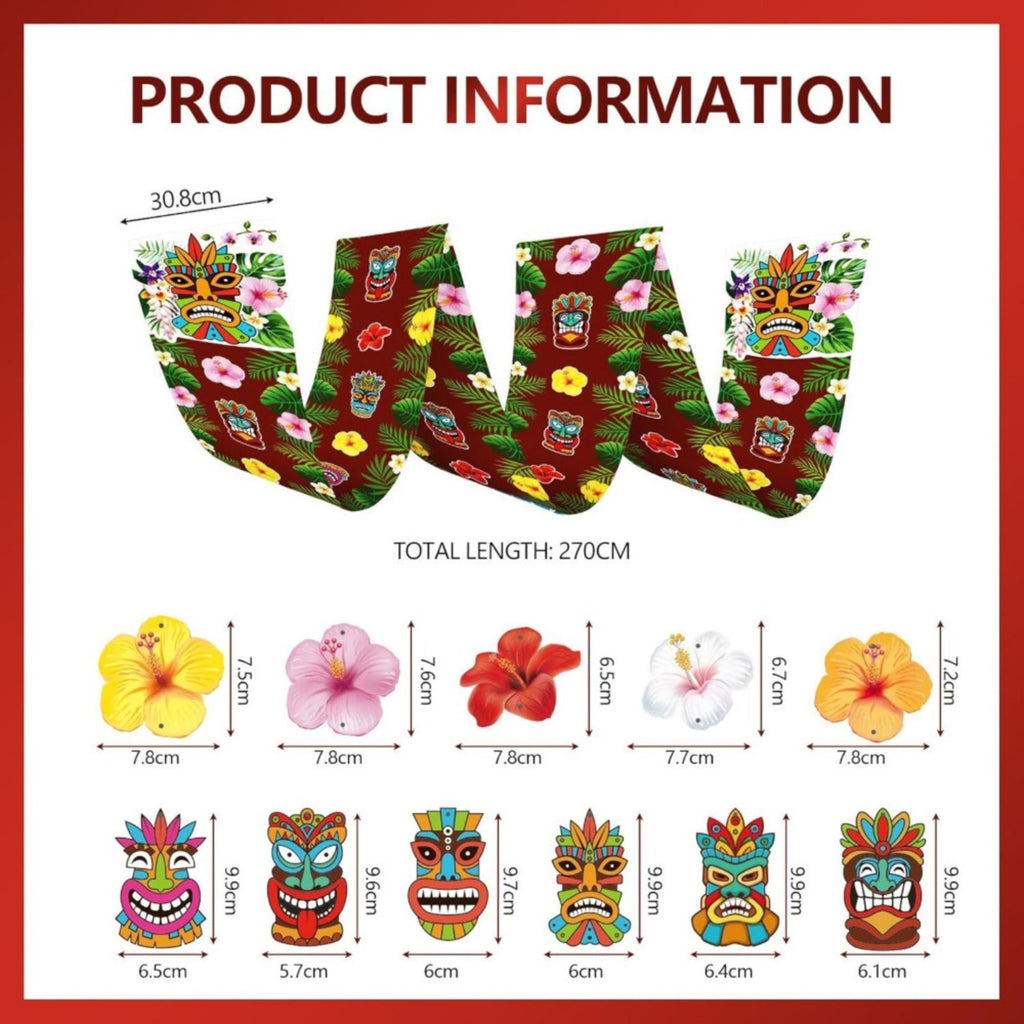 Bannières de suspension Tiki 270x30cm Hawaii Plafond Decor Aloha Party Decor Luau Party Garland Ti