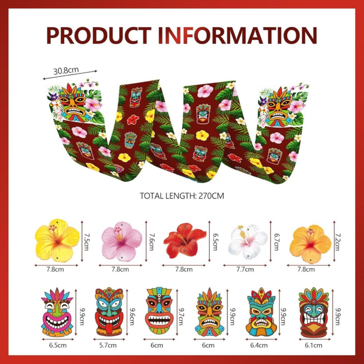 Bannières de suspension Tiki 270x30cm Hawaii Plafond Decor Aloha Party Decor Luau Party Garland Ti