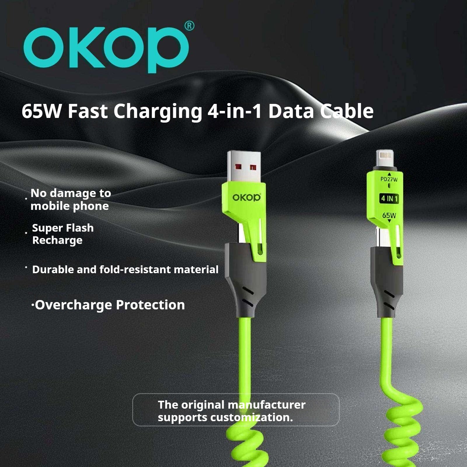 KP-314 3-en-1 4-en-1 65W câble de recharge rétractable charge rapide pour le produit Appl Huawe