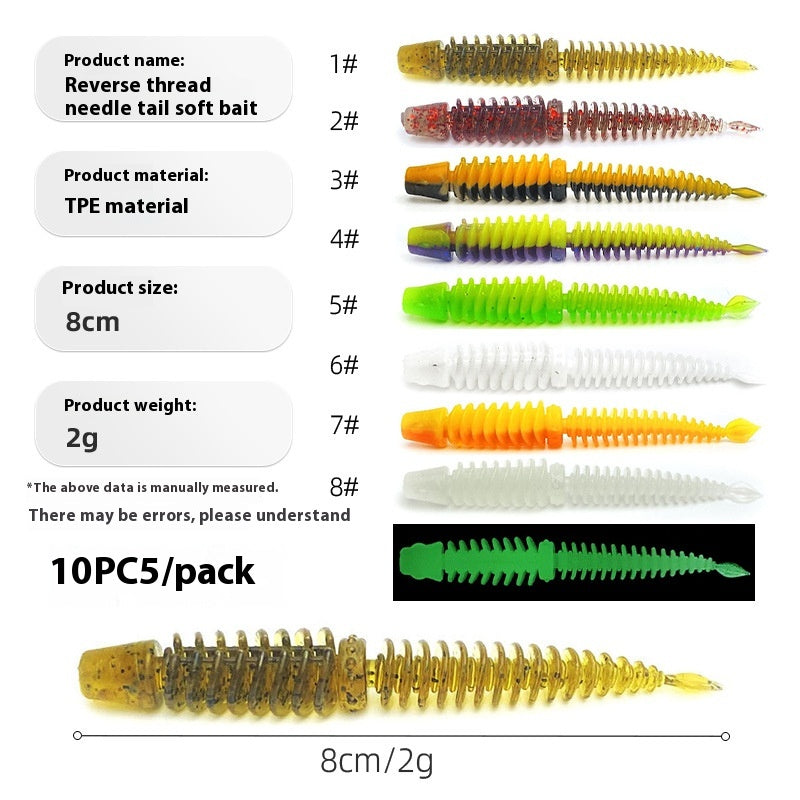 L'eau flottante statique Inverser l'aiguille filetée Tail Soft Bait Full Body Spoiler Soft Worm Bai