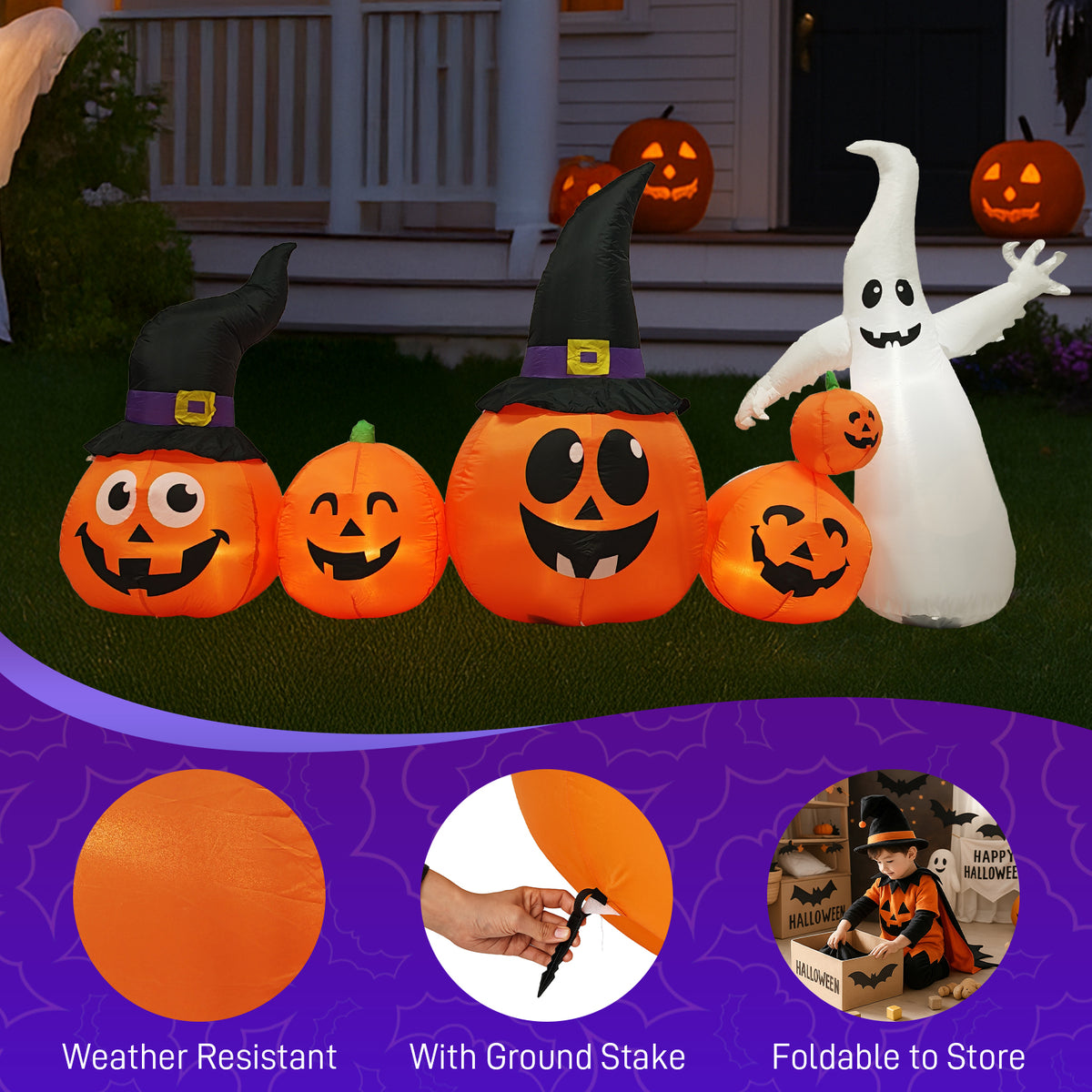 8FT Long Halloween gonflables citrouilles Ghost décorations extérieures