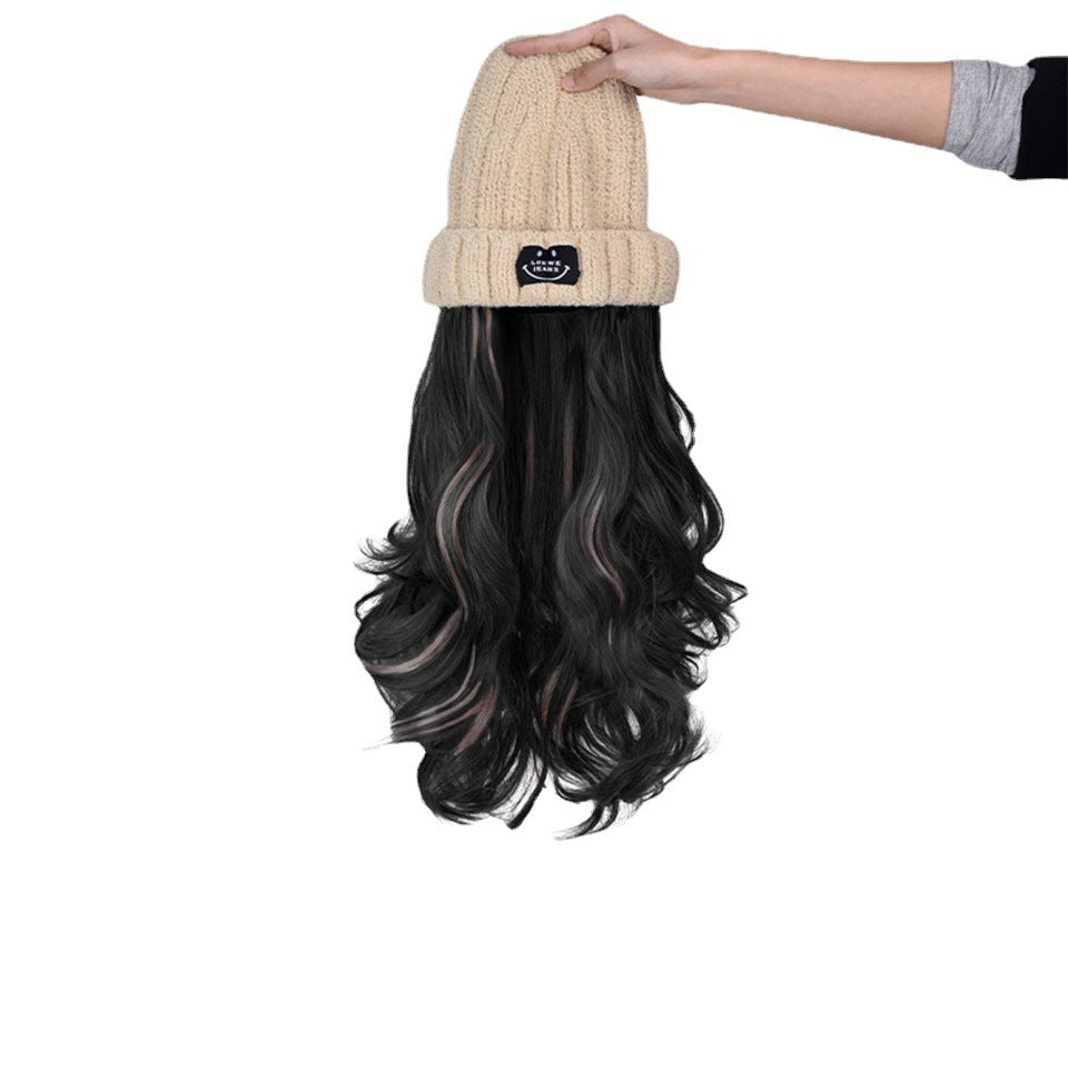 Automne et hiver Mode Beige Knit Pick Dye Gradient Long cheveux bouclés Cent prendre la perruque Ha