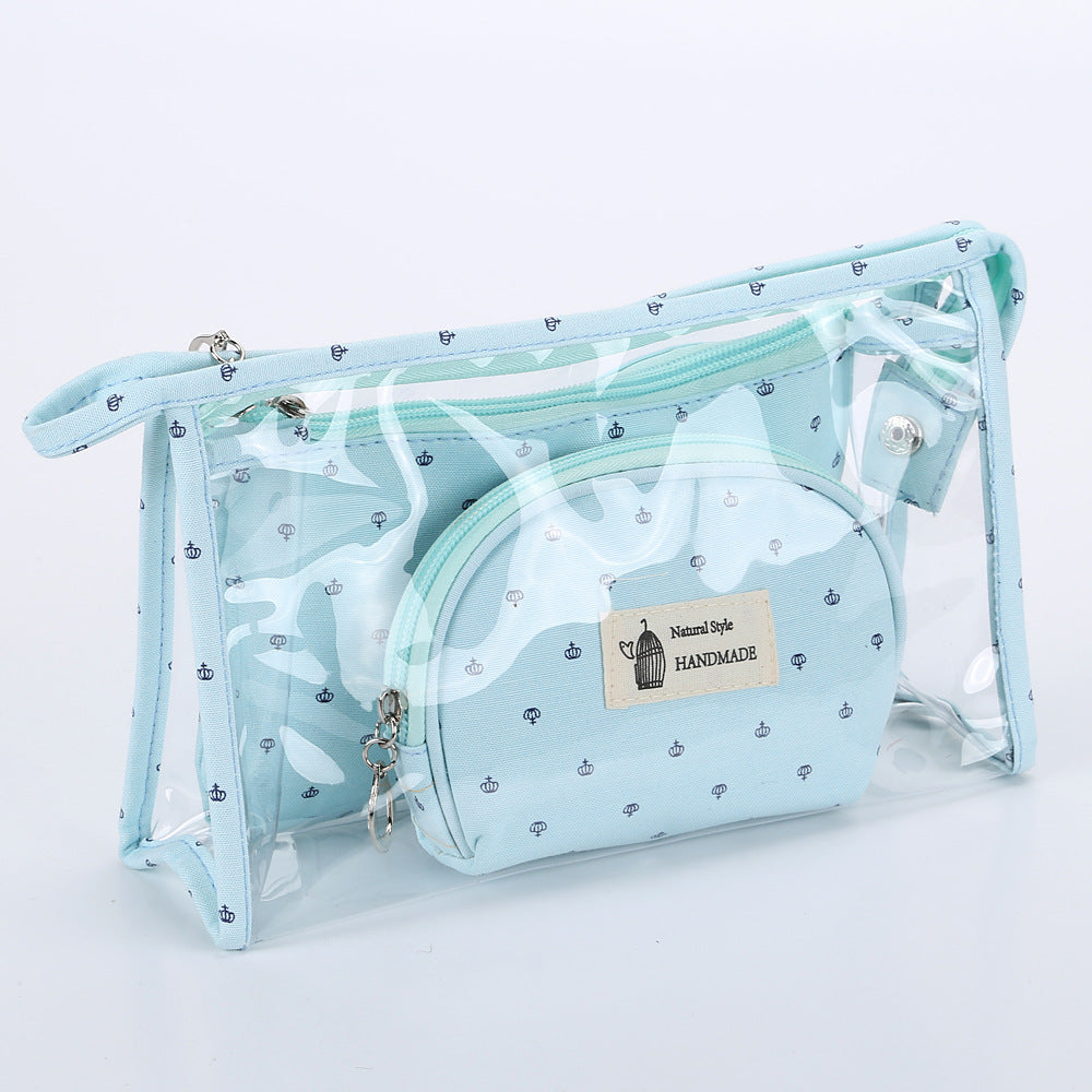 Set transparent de sac de voyage cosmétique trois-pièces