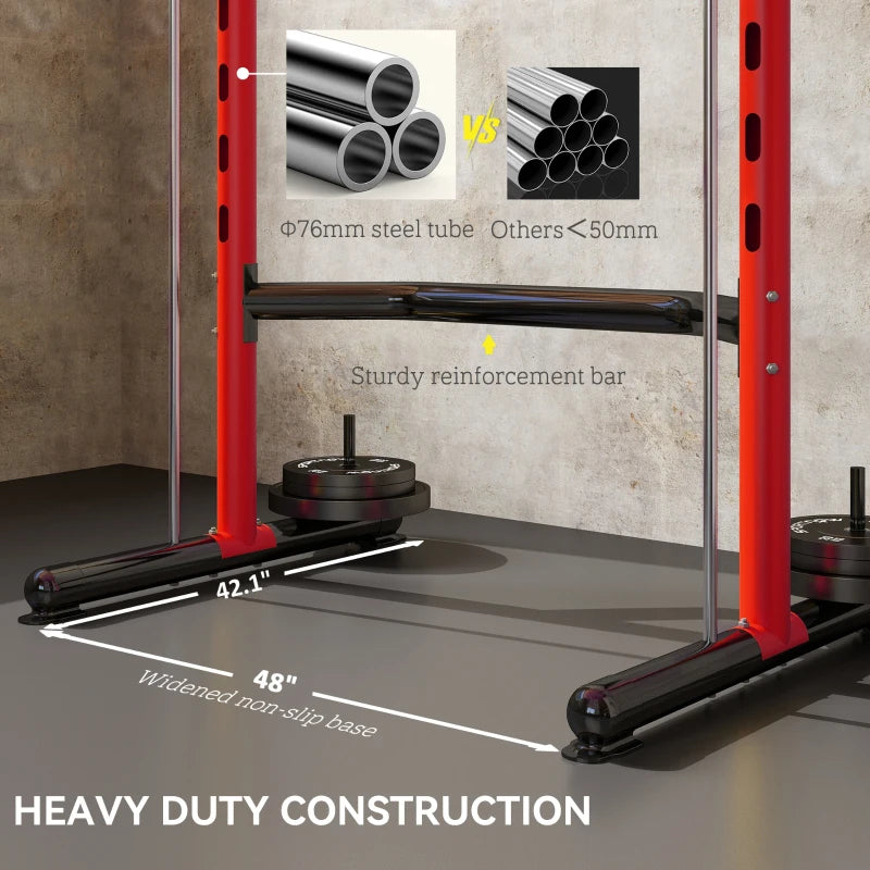 Soozier Squat Rack avec barre de traction et barre Barbell réglable de banc presse multi-fonction