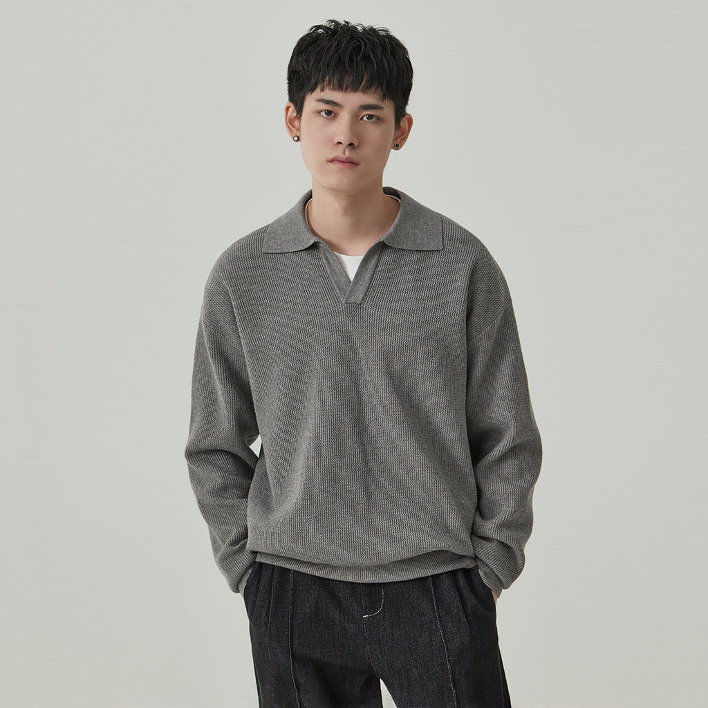 Lapel Sweater Men's Autumn Anti-Pilling col V Long Sleeve Top